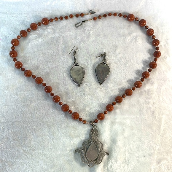 Goldstone necklace and dangle earring set. - Picture 5 of 7